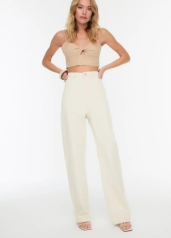 Trendyol & Milla Ekru yüksek bel wide leg kot pantolon 