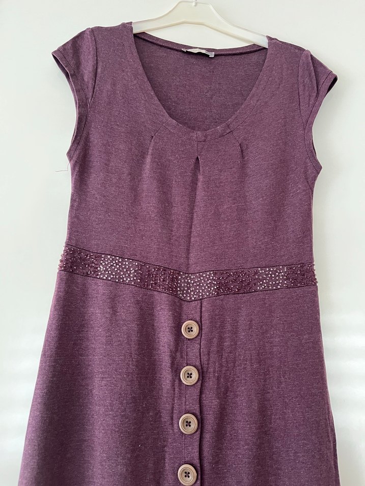 Mor Düğmeli Uzun Bohem Elbise - Görsel 2