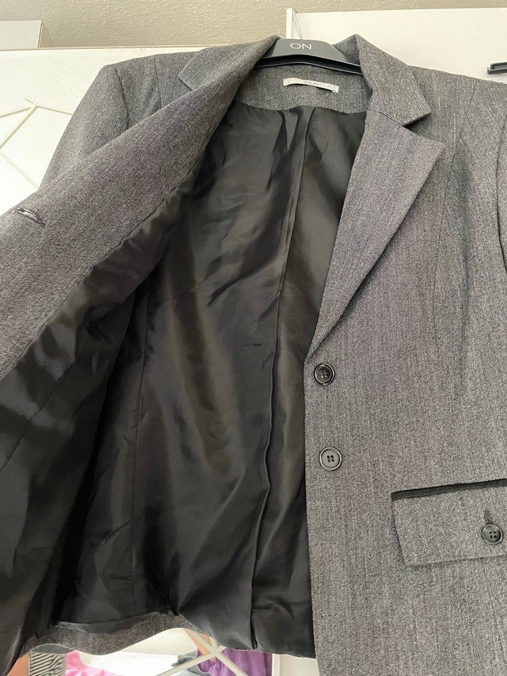 Düğmeli Gri Kadın Ofis Takım Elbise - Görsel 3