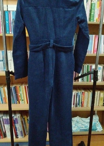 Kadın Lacivert fitilli kadife Denim Kemerli Tulum - Görsel 5