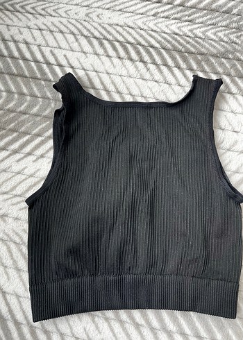 Diğer Siyah Fitilli Kolsuz Crop Top