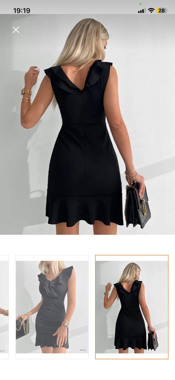 V Yaka Siyah Mini Elbise - Görsel 3