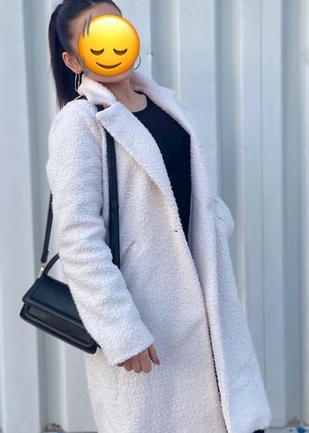 Beyaz Peluş Midi Kadın Kaban - Görsel 2
