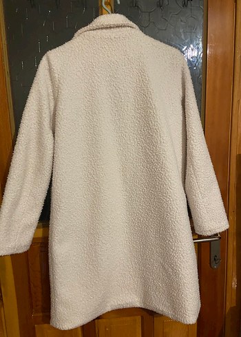 Beyaz Peluş Midi Kadın Kaban - Görsel 3