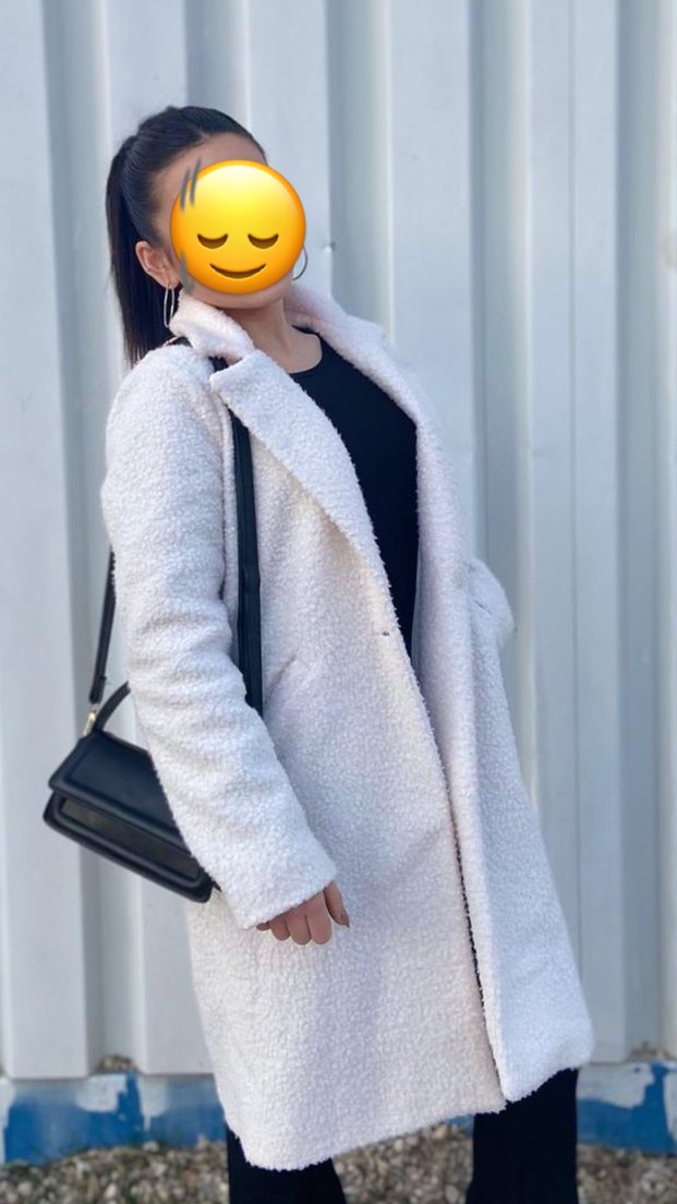 Beyaz Peluş Midi Kadın Kaban - Görsel 2