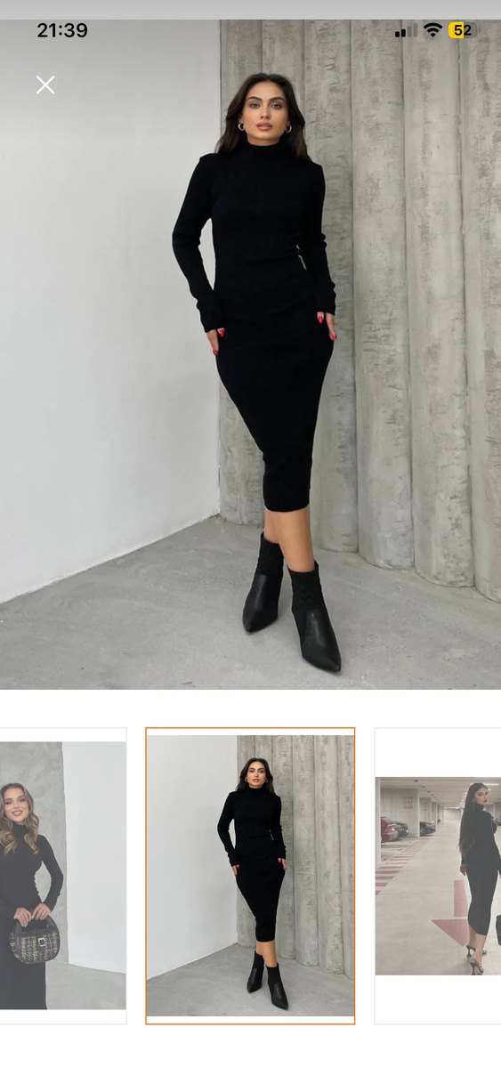 Siyah Yüksek Yakalı Uzun Kollu Kadın Triko Elbise - Görsel 4