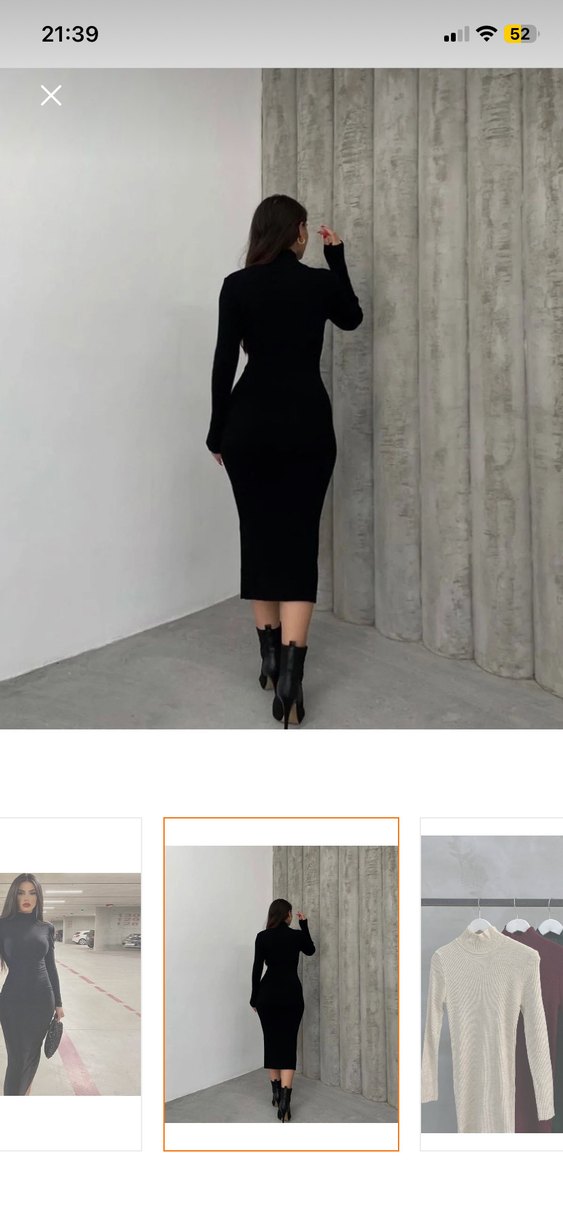 Siyah Yüksek Yakalı Uzun Kollu Kadın Triko Elbise - Görsel 3