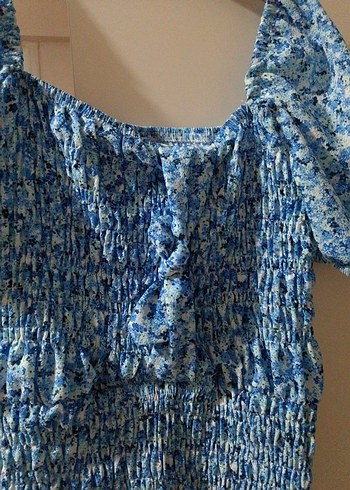 Mavi Piliseli Midi Elbise - Görsel 5