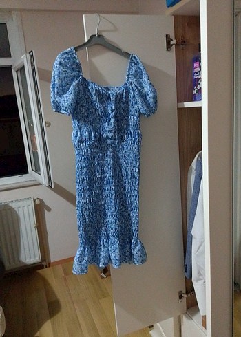 Mavi Piliseli Midi Elbise - Görsel 4