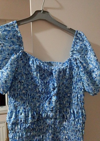 Mavi Piliseli Midi Elbise - Görsel 3