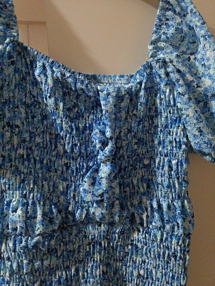 Mavi Piliseli Midi Elbise - Görsel 5