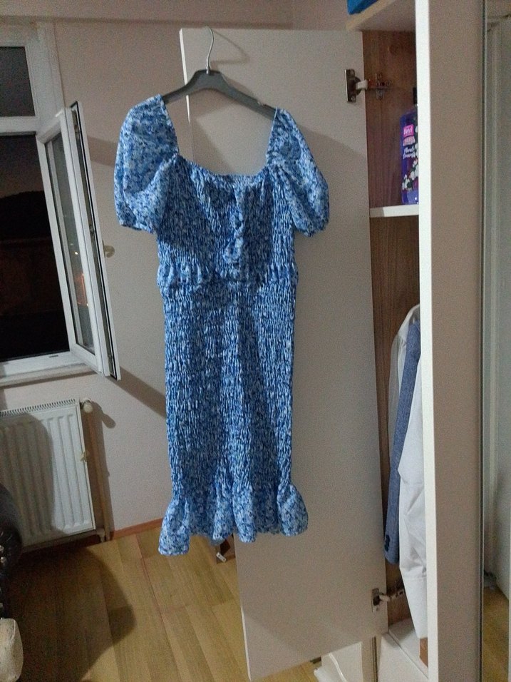 Mavi Piliseli Midi Elbise - Görsel 4