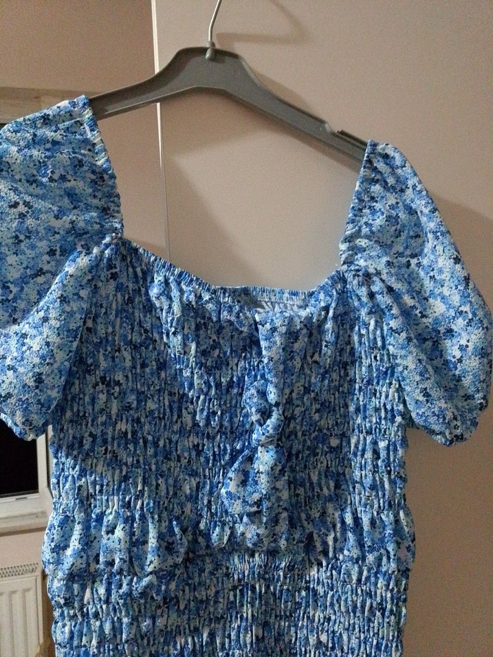 Mavi Piliseli Midi Elbise - Görsel 3