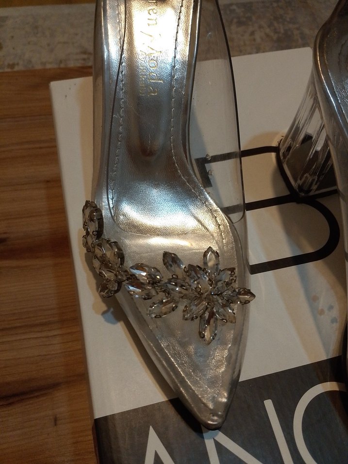 Gri Şeffaf Cam Topuklu Abiye Ayakkabı - Görsel 4