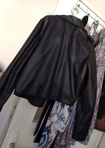 Siyah Deri Biker Ceket - Görsel 5