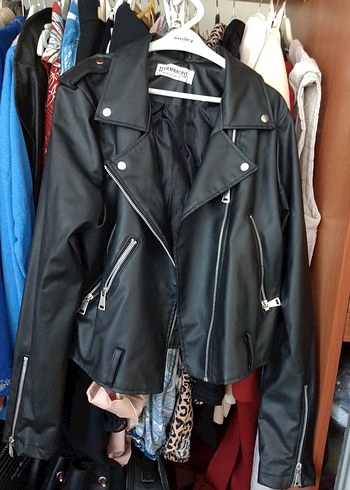 m Beden Siyah Deri Biker Ceket