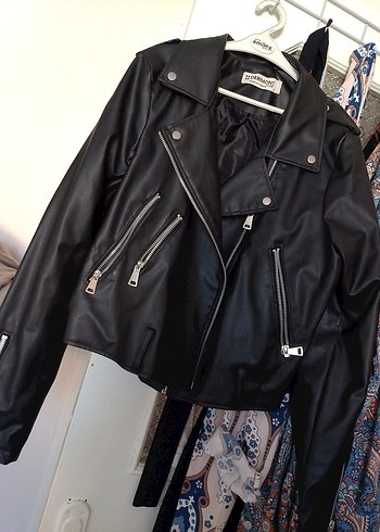 Siyah Deri Biker Ceket