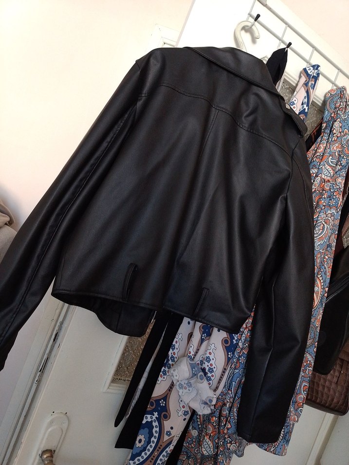 Siyah Deri Biker Ceket - Görsel 5