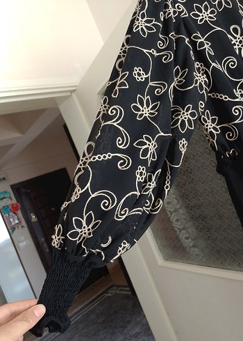 Nakışlı Zincir Detaylı Siyah abiye 46 be - Görsel 6