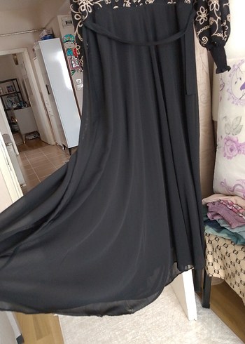 Nakışlı Zincir Detaylı Siyah abiye 46 be - Görsel 5