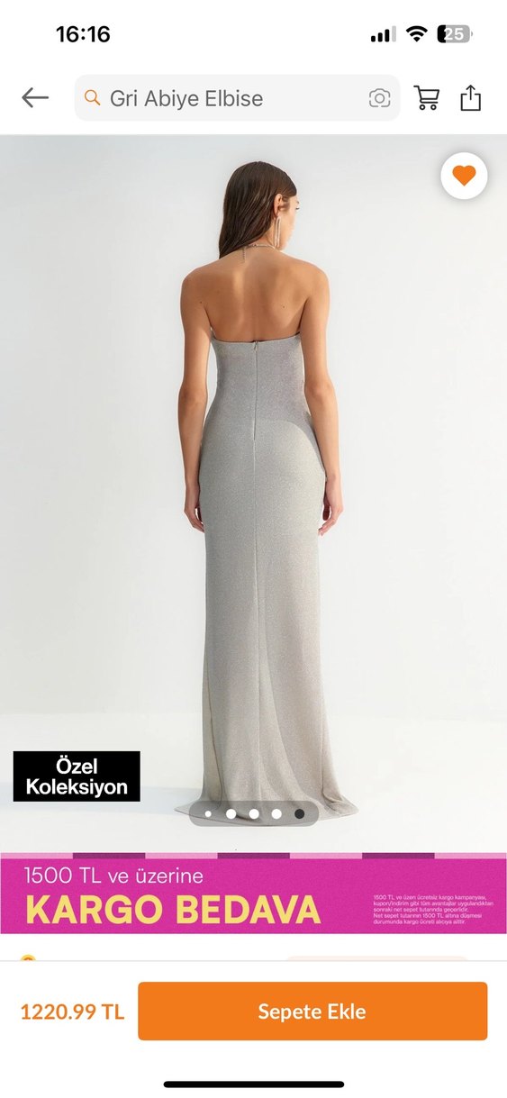 Gri Straplez Drapeli Uzun Elbise - Görsel 2