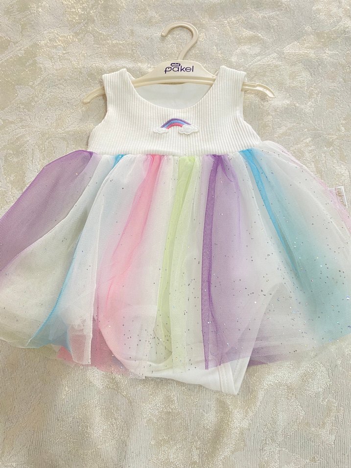 Kız Çocuk Çok Renkli Pastel Fırfırlı Elbise - Görsel 2