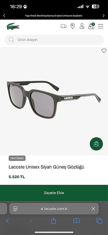 Lacoste Unisex Siyah Güneş Gözlüğü