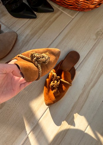 Elle Kahverengi Süet Bohem Kadın Terlik