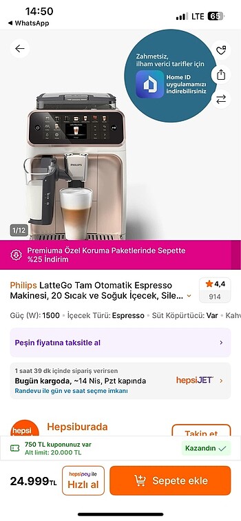 Philips latte go 5500 EP5543/80 model