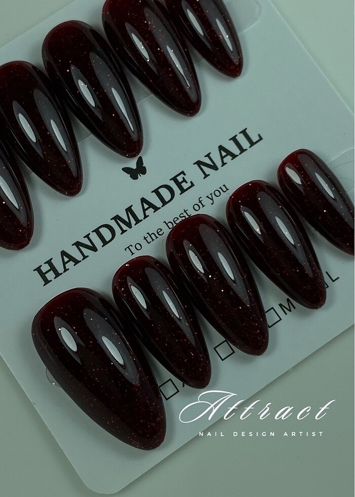 Simli bordo takma tırnak seti - Görsel 2