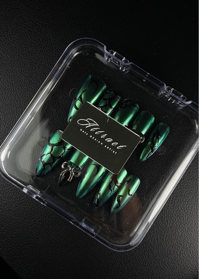 Yeşil ayna toz ~ jel takma tırnak seti - Görsel 3