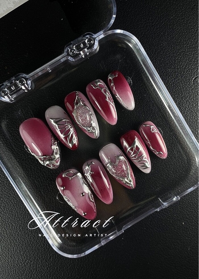 Bordo/Silver ~ medium almond - Görsel 2