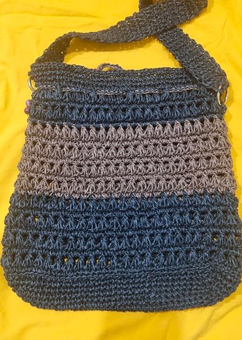 Gri Örgü Bohem Kadın Çanta - Görsel 2