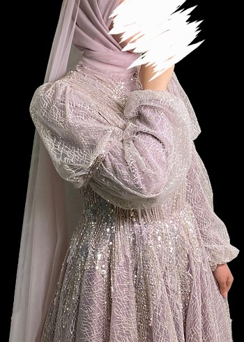 Pembe İşlemeli Uzun Kollu Drapeli Nişan Elbisesi - Görsel 2