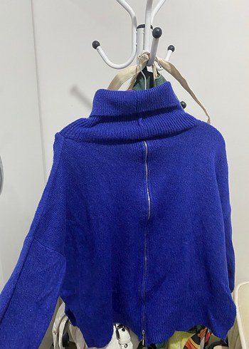 Diğer Mavi Oversize Boğazlı Kadın Kazak