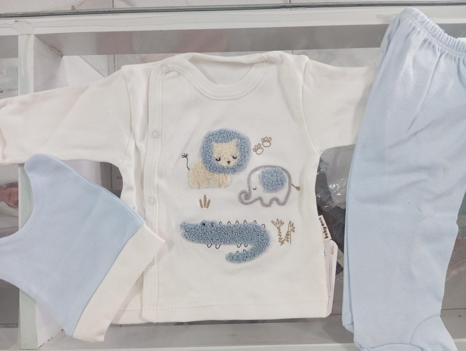 Bebek Beyaz Nakışlı Üç Parça Takım | Hastane Çıkışı - Görsel 5