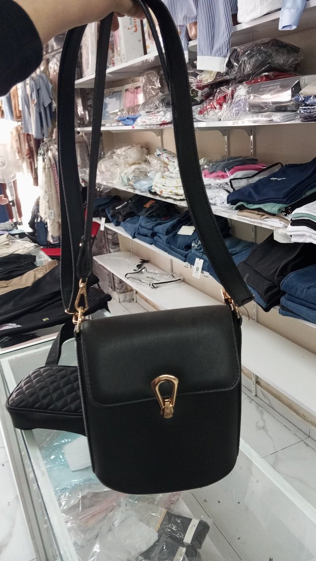 Kemer Detaylı Siyah Deri Punk Çanta - Görsel 4