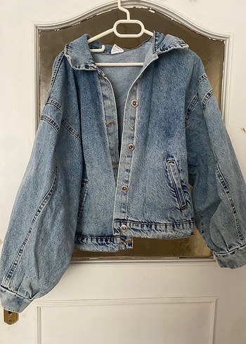 Gri Mavi Düğmeli Kadın Denim Ceket