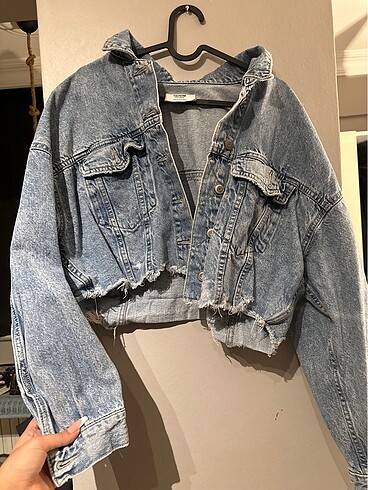 l Beden mavi Renk Crop denim kot ceket