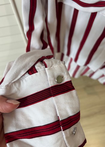 xs Beden Bordo Çizgili Cepli Mango Gömlek
