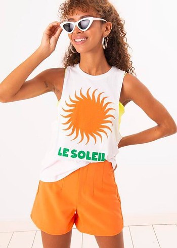 BSL FASHION Turuncu Bağlama Desenli Kolsuz Mini Atlet