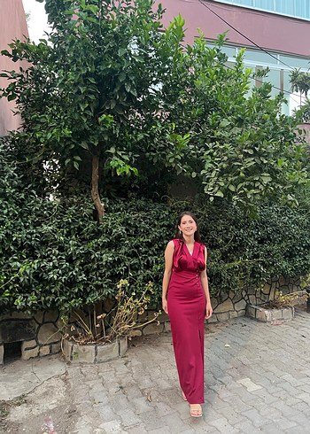 Bordo Parlak abiye elbise