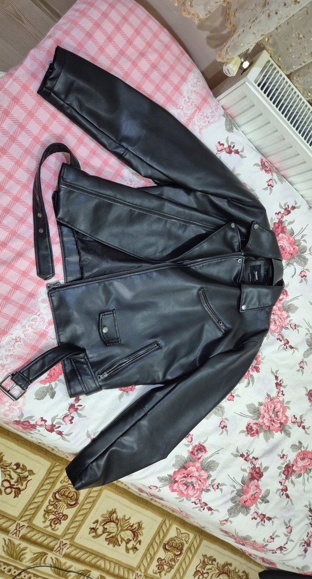 Erkek Siyah Suni Deri Biker Ceket - Görsel 3