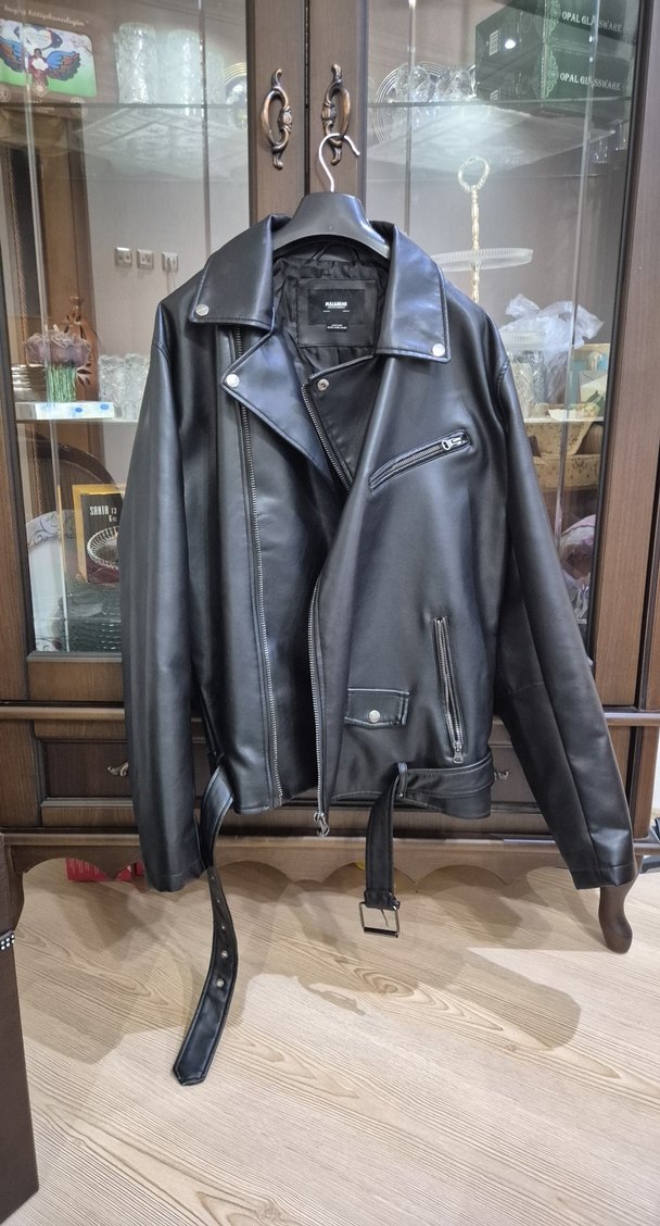 Erkek Siyah Suni Deri Biker Ceket - Görsel 2