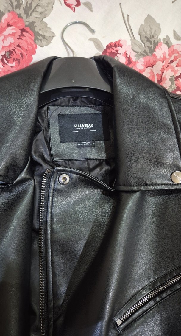 Erkek Siyah Suni Deri Biker Ceket - Görsel 4