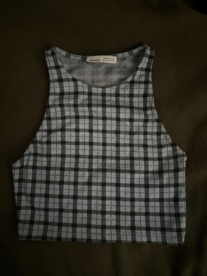 Mavi Kareli Crop Top - Pull&Bear - Görsel 2