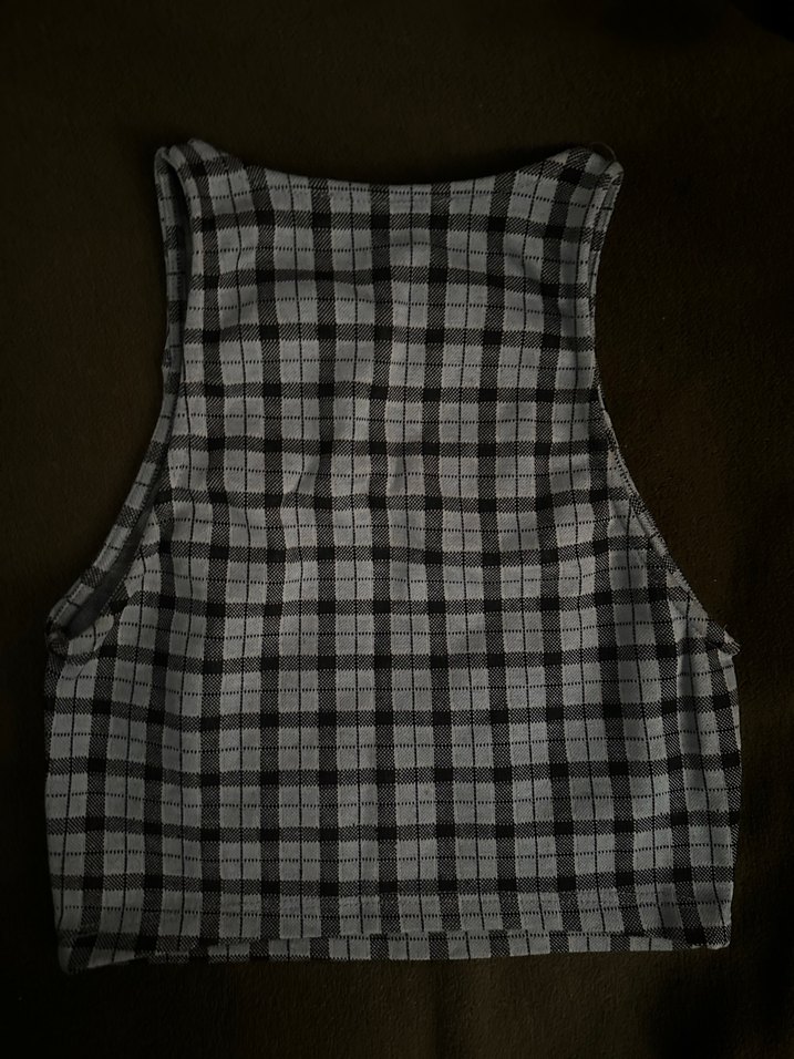 Mavi Kareli Crop Top - Pull&Bear - Görsel 3