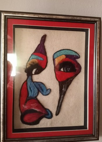 Çerçeveli Çok Renkli Soyut Yüz Tablosu - Görsel 2