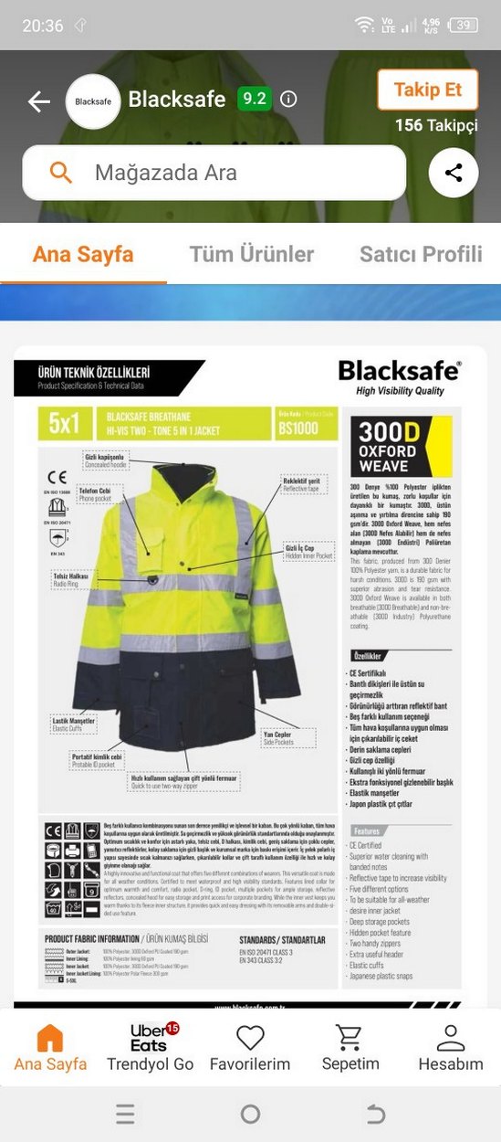 Erkek Sarı Reflektörlü mont - Görsel 3