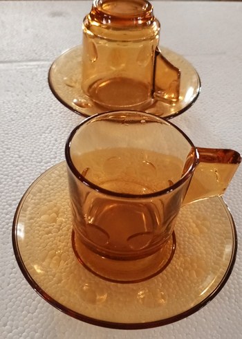 Parlak Bej Cam Fincan ve Tabağı - Görsel 2